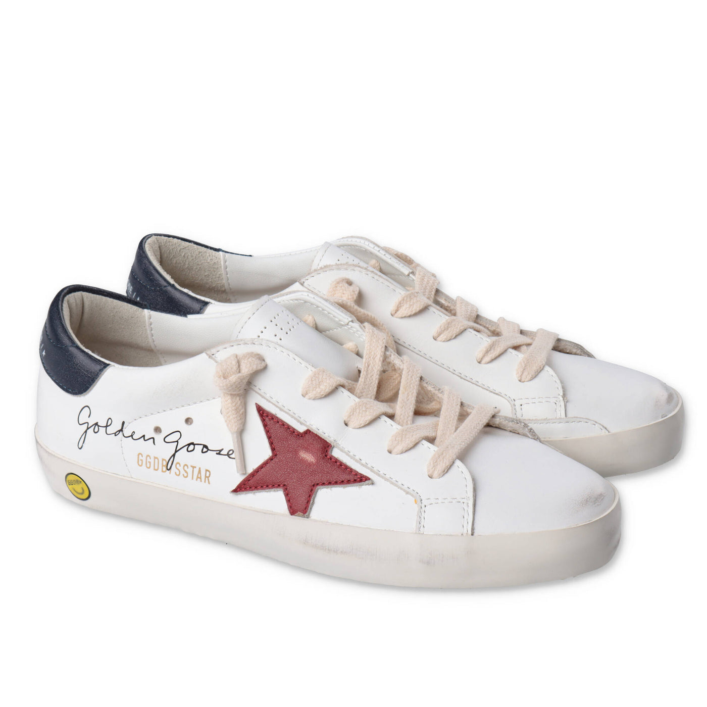 White leather Vintage effect boy GOLDEN GOOSE sneakers with laces