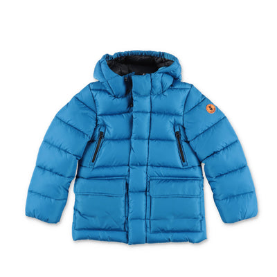 Royal blue nylon boy SAVE THE DUCK padded jacket with hood