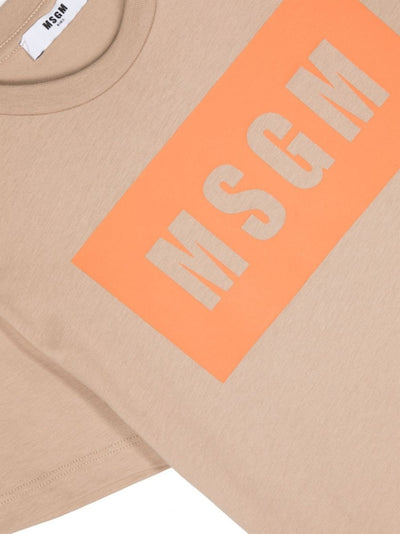 Beige cotton jersey boy MSGM t-shirt | Carofiglio Junior
