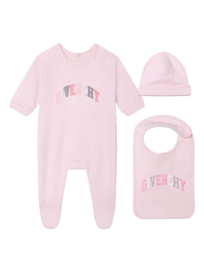 Pink onesie bib and hat cotton baby girl GIVENCHY set | Carofiglio Junior