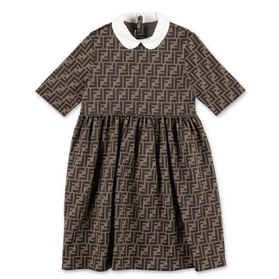 Brown zucca print cotton blend girl FENDI dress