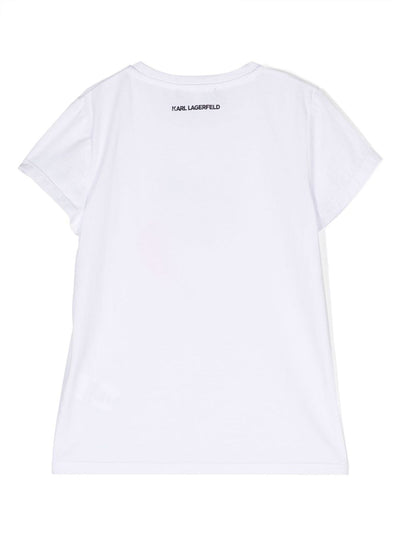 Choupette white cotton jersey girl KARL LAGERFELD t-shirt | Carofiglio Junior