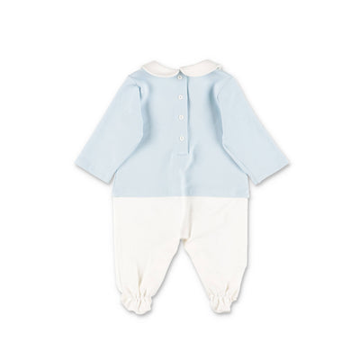 Light blue contrasting panels cotton jersey baby boy FENDI set with romper hat and bib | Carofiglio Junior