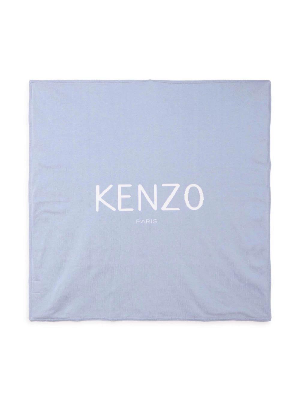Light blue cotton baby boy KENZO knit blanket | Carofiglio Junior