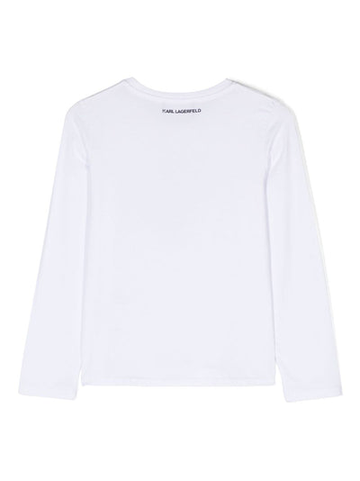 Choupette white cotton and modal girl KARL LAGERFELD t-shirt | Carofiglio Junior