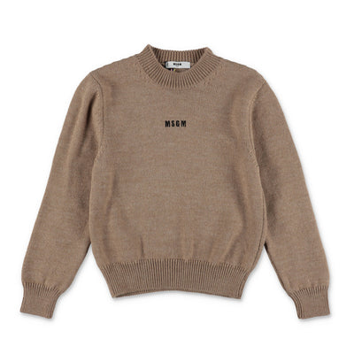 Beige wool blend boy MSGM knit jumper