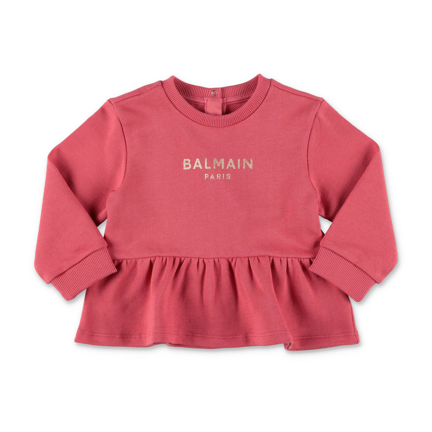 Pink cotton baby girl BALMAIN sweatshirt | Carofiglio Junior