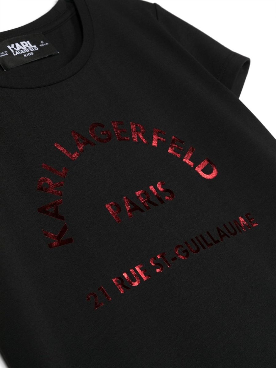 Black cotton and modal girl KARL LAGERFELD t-shirt | Carofiglio Junior