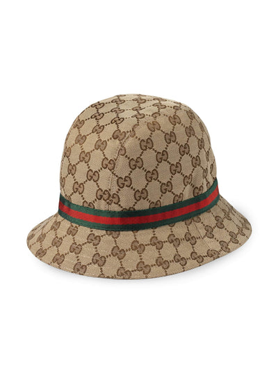 Brown cotton blend boy GUCCI bucket hat