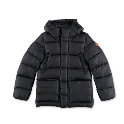 Black nylon boy SAVE THE DUCK padded jacket with hood | Carofiglio Junior