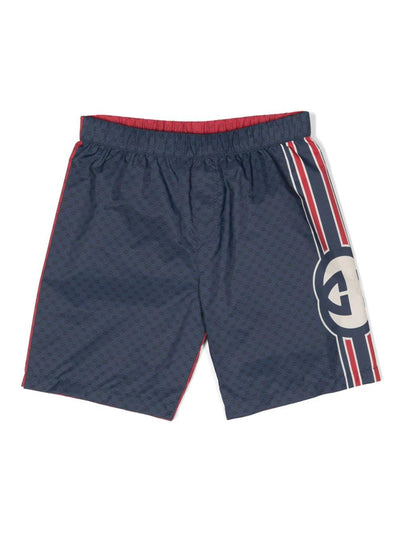 Blue and red nylon boy GUCCI swimshorts