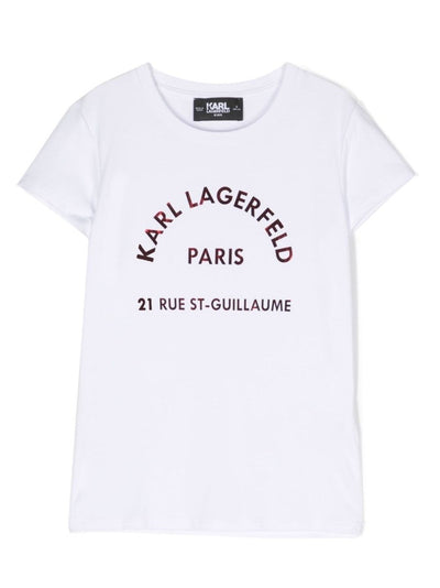 White cotton and modal girl KARL LAGERFELD t-shirt | Carofiglio Junior