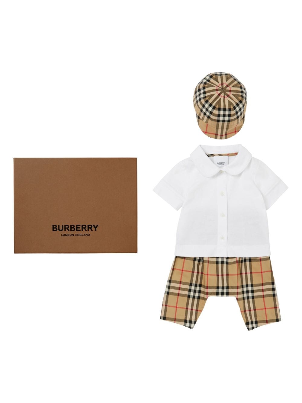 ORTON cotton polo pants and hat baby boy BURBERRY set | Carofiglio Junior