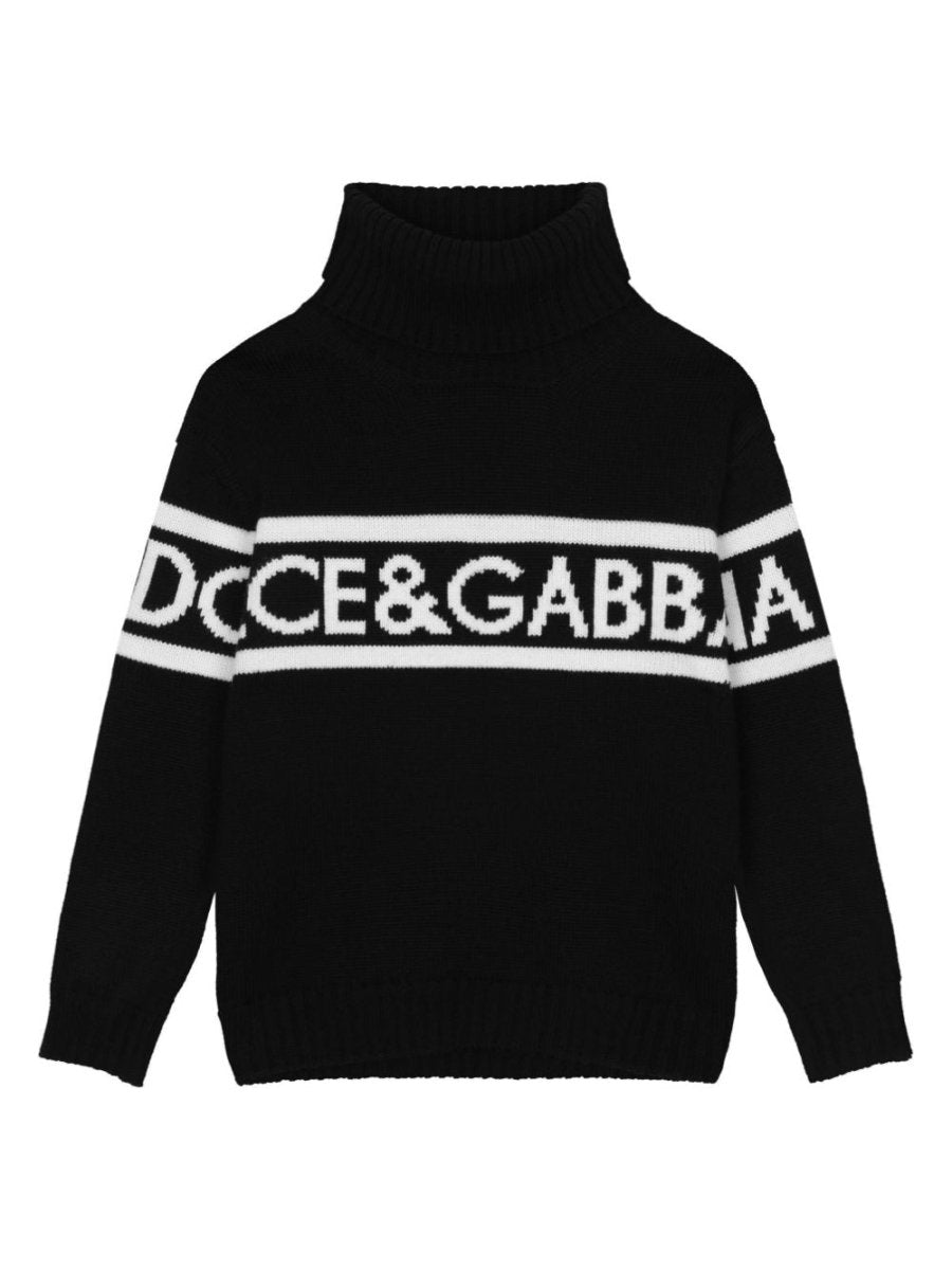 Maglione a tema nero in lana vergine 'DNA' DOLCE & GABBANA