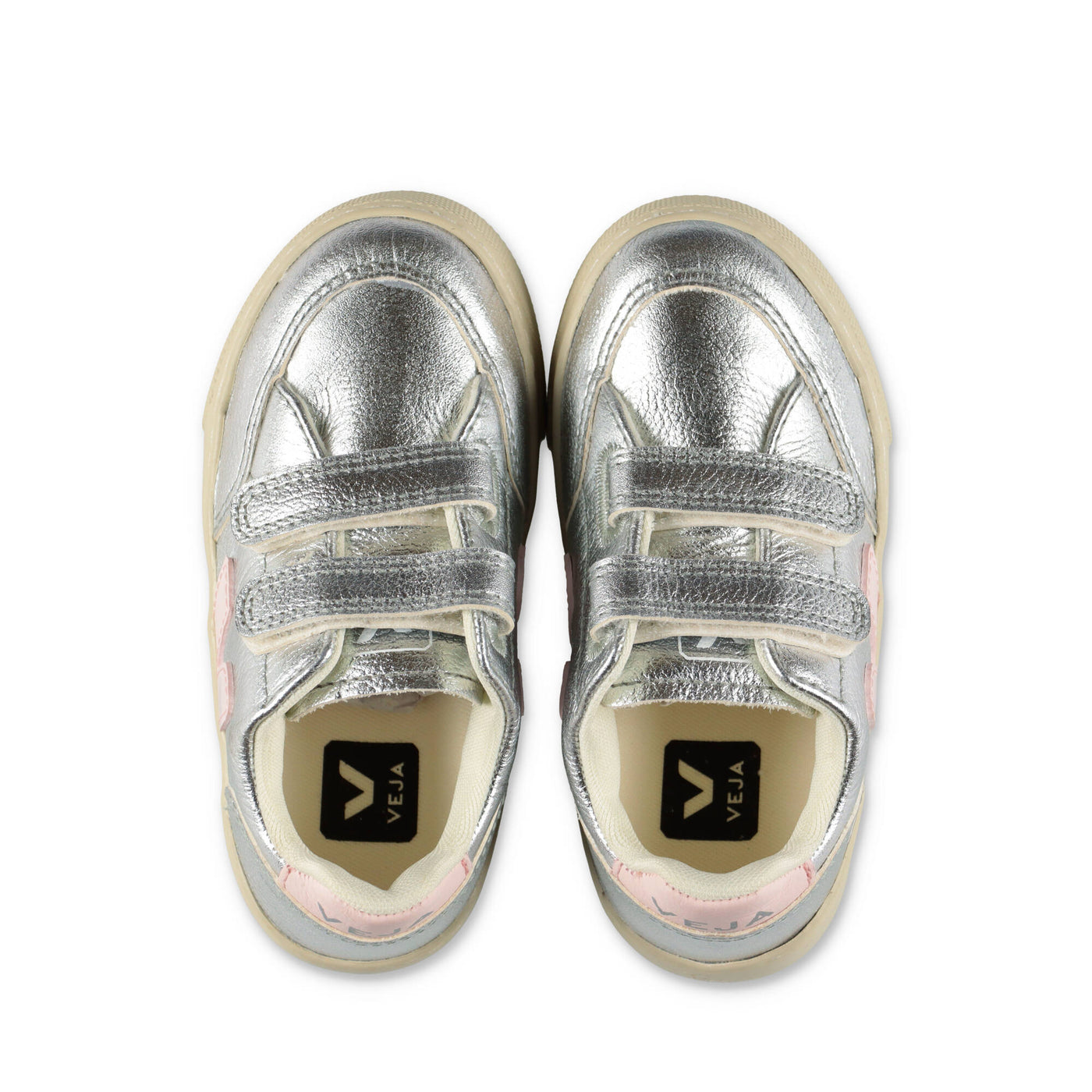 Sneakers VEJA da bambina in ecopelle argento con velcro
