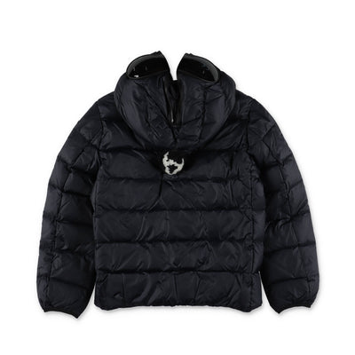 Navy blue nylon boy AI RIDERS ON THE STORM down feather jacket with hood | Carofiglio Junior