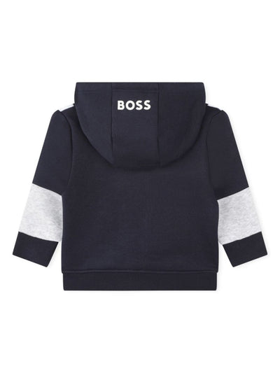 Navy blue cotton blend baby boy HUGO BOSS hoodie | Carofiglio Junior