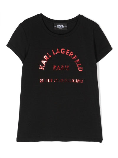Black cotton and modal girl KARL LAGERFELD t-shirt | Carofiglio Junior