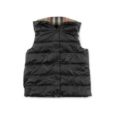 OAKLEE reversible nylon boy BURBERRY hooded vest - Carofiglio Junior