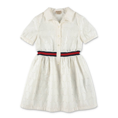 White embroidered cotton girl GUCCI dress