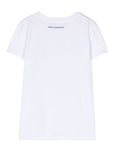White cotton jersey girl KARL LAGERFELD t-shirt | Carofiglio Junior