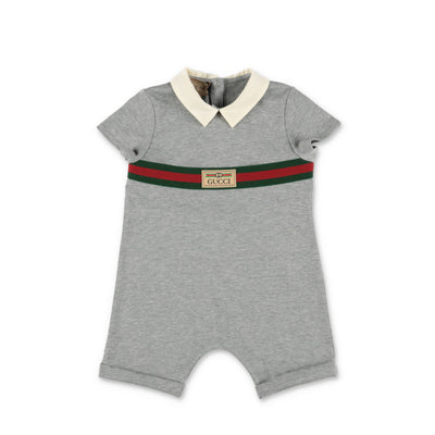 Grey cotton jersey baby boy GUCCI set with romper and hat