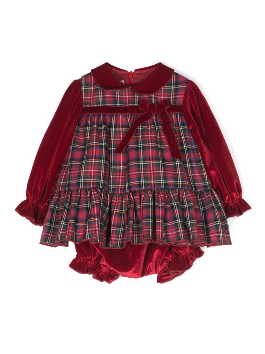 Tartan cotton baby girl LA STUPENDERIA dress with diaper cover | Carofiglio Junior