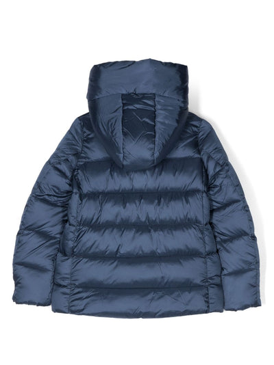 Blue nylon girl SAVE THE DUCK padded jacket with hood | Carofiglio Junior