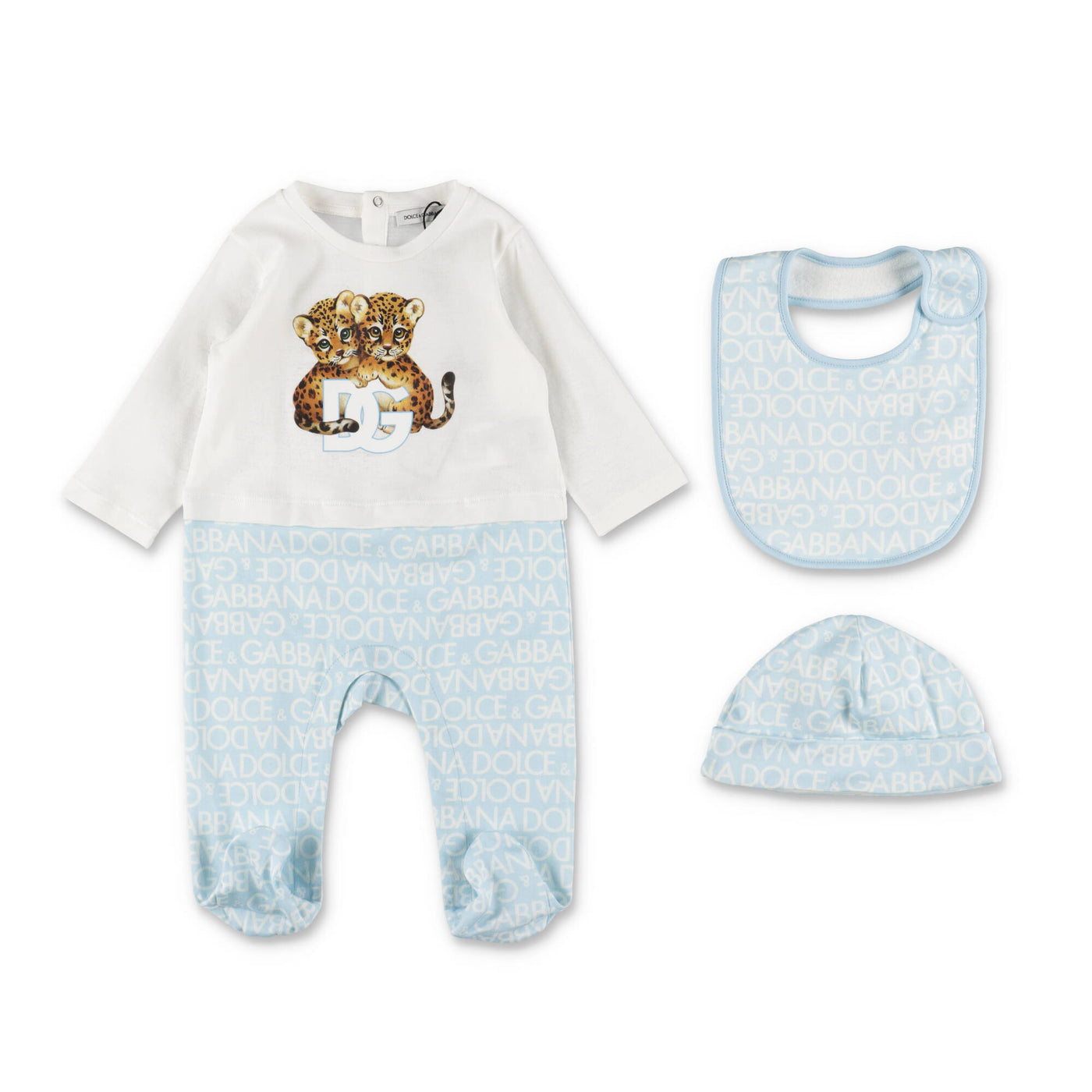 Cotton onesie bib and hat baby boy DOLCE & GABBANA set | Carofiglio Junior