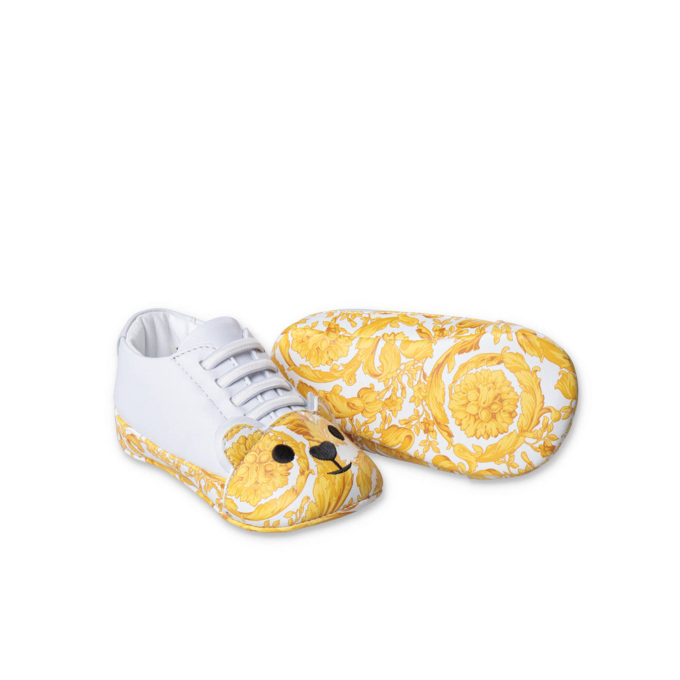 White nappa baby boy VERSACE prewalker shoes with laces | Carofiglio Junior