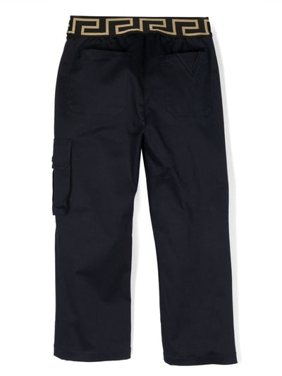 Navy blue cotton gabardine boy VERSACE pants | Carofiglio Junior