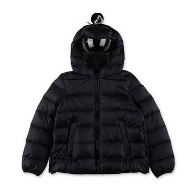 Blue nylon boy AI RIDERS ON THE STORM down feather jacket with hood