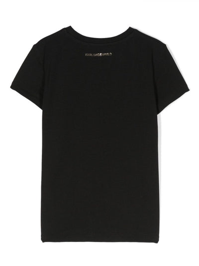 Black cotton jersey girl KARL LAGERFELD t-shirt | Carofiglio Junior