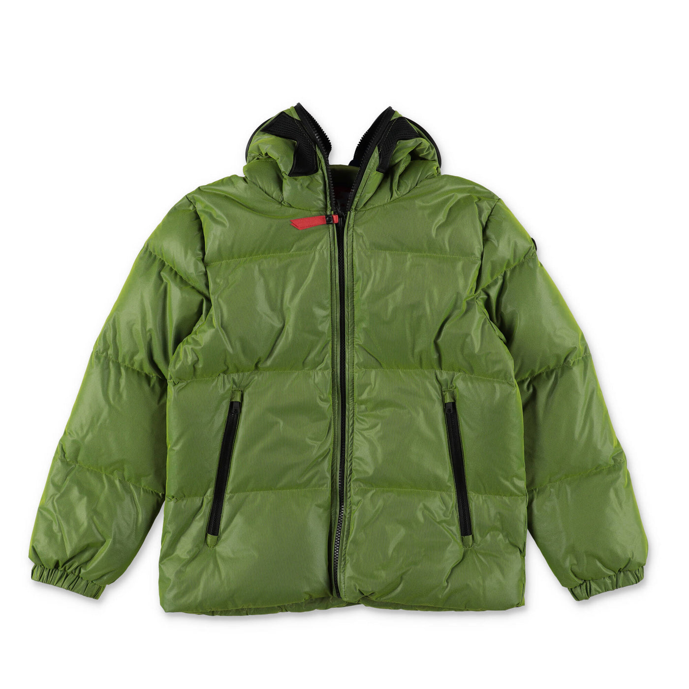 Green nylon boy AI RIDERS ON THE STORM down feather jacket with hood | Carofiglio Junior