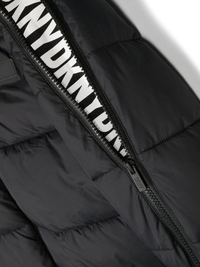 Black nylon boy DKNY padded jacket with hood | Carofiglio Junior