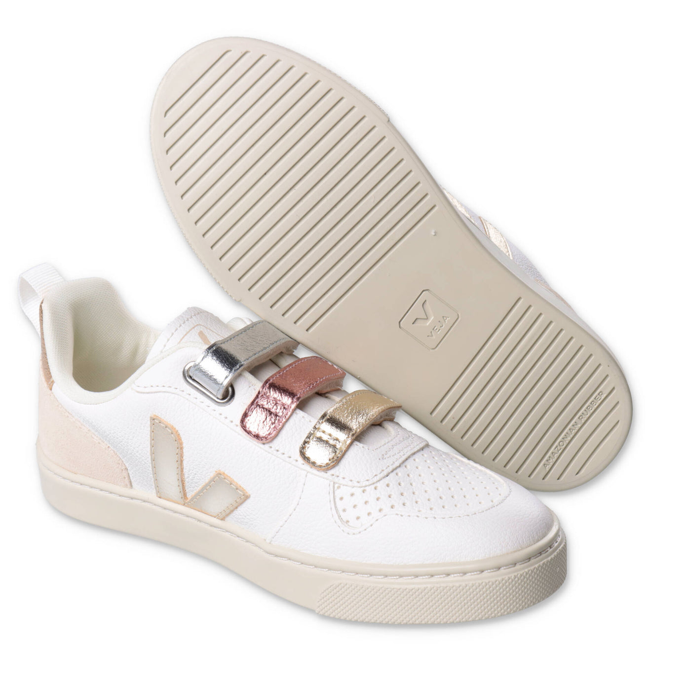 White leather girl VEJA sneakers with velcro | Carofiglio Junior