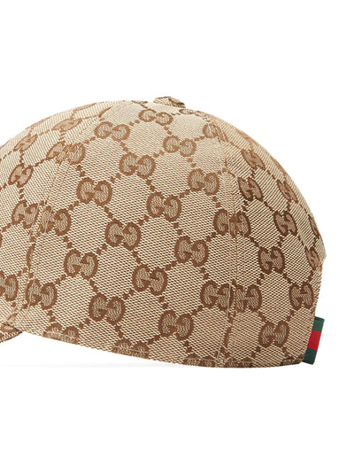Beige cotton blend canvas boy GUCCI baseball hat