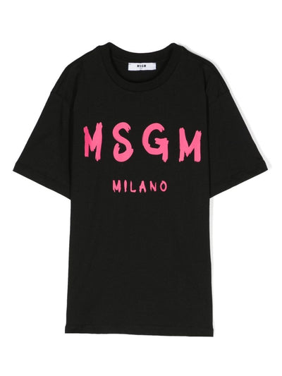 Black cotton jersey girl MSGM t-shirt | Carofiglio Junior