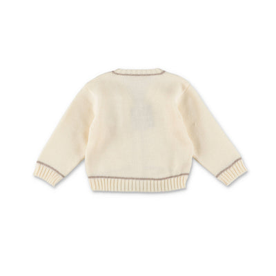 Cream merino wool baby boy LA STUPENDERIA knit cardigan | Carofiglio Junior