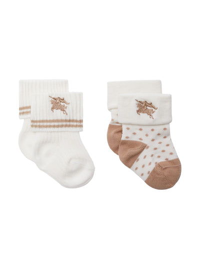 Cream cotton blend baby boy BURBERRY two pair of socks
