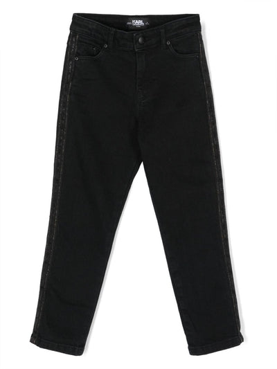 Black stretch denim cotton girl KARL LAGERFELD pants | Carofiglio Junior
