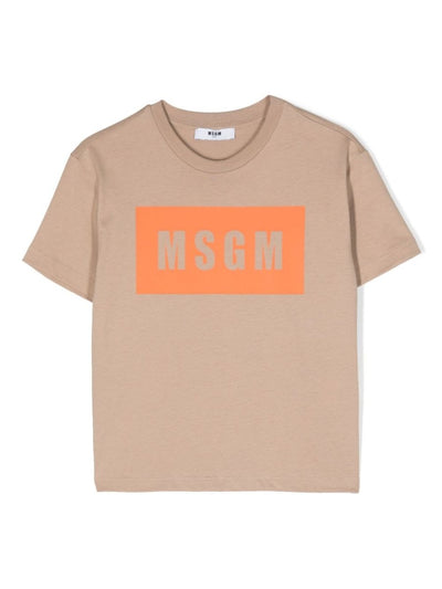 Beige cotton jersey boy MSGM t-shirt | Carofiglio Junior