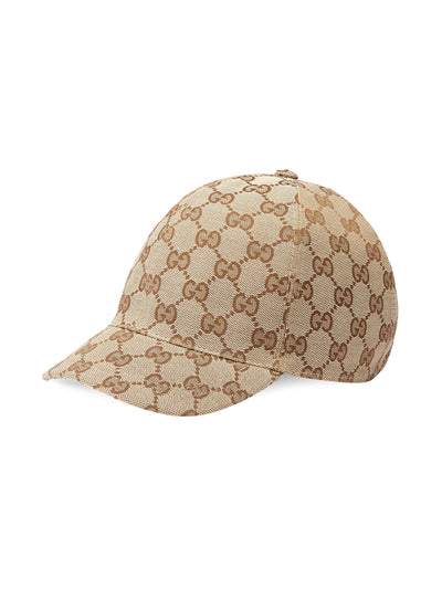 Beige cotton blend canvas boy GUCCI baseball hat
