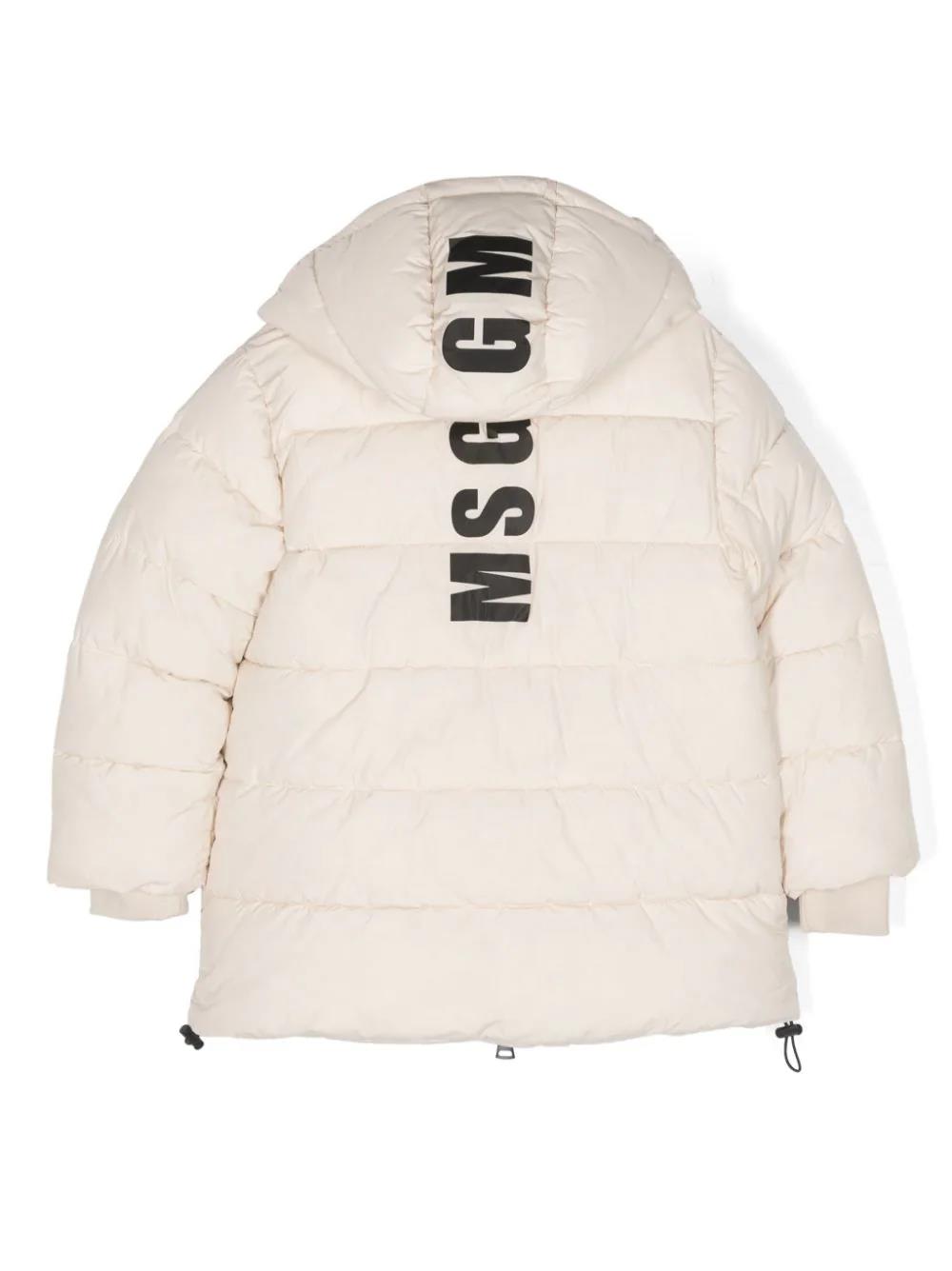 Cream nylon boy MSGM padded jacket with hood | Carofiglio Junior
