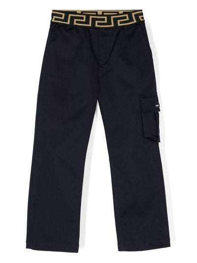 Navy blue cotton gabardine boy VERSACE pants