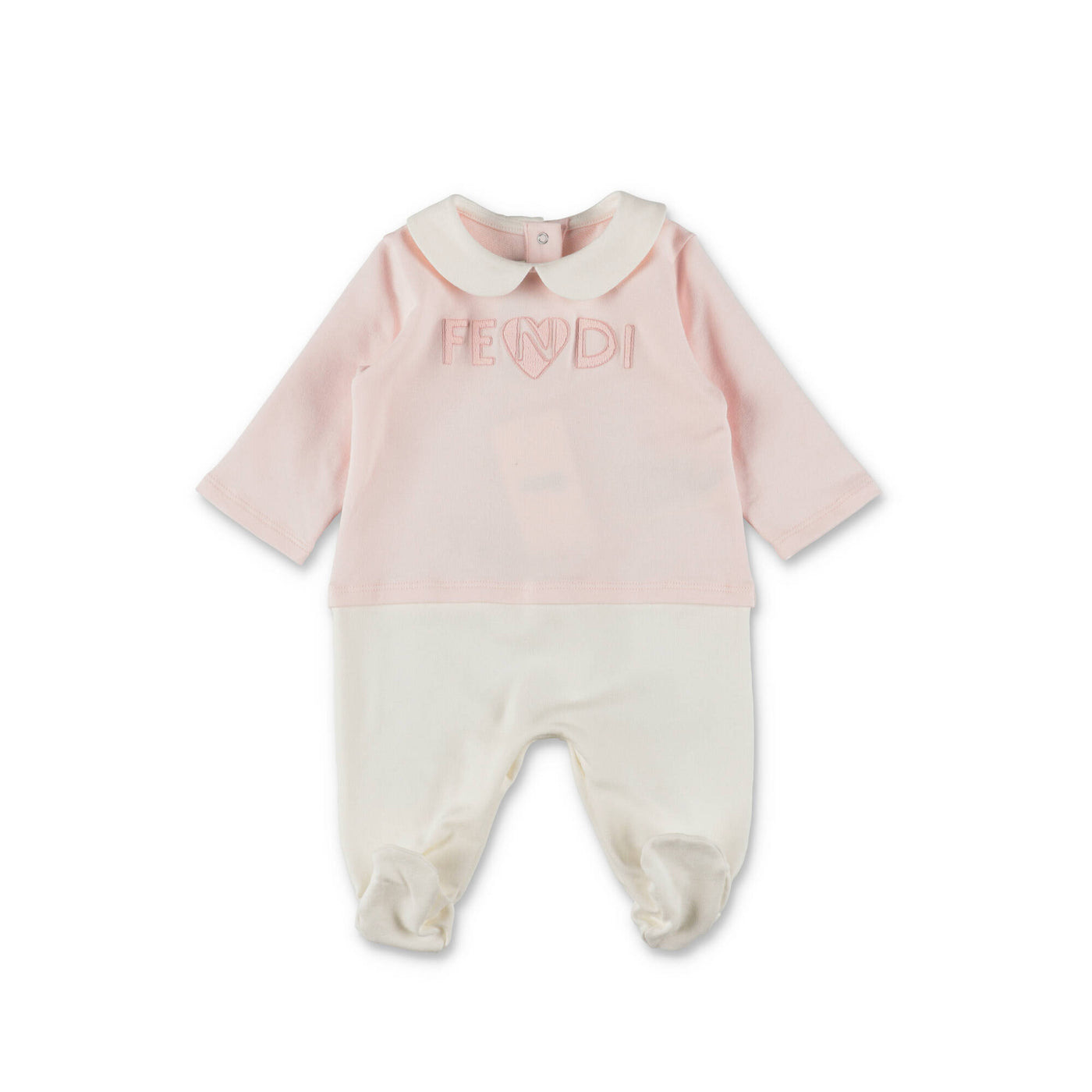 Pink contrasting panels cotton jersey baby girl FENDI set with romper hat and bib | Carofiglio Junior