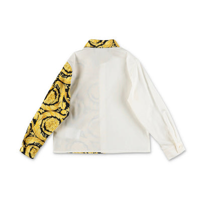 Contrasting cotton poplin panels baby boy VERSACE shirt | Carofiglio Junior