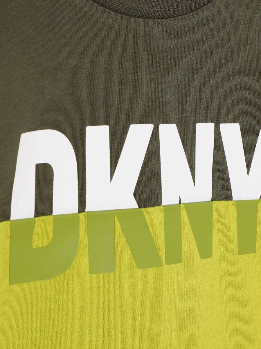 Green with contrasting panels cotton jersey boy DKNY t-shirt | Carofiglio Junior