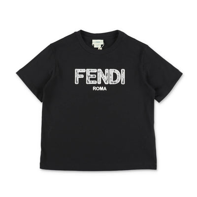 Black cotton jersey girl FENDI t-shirt | Carofiglio Junior