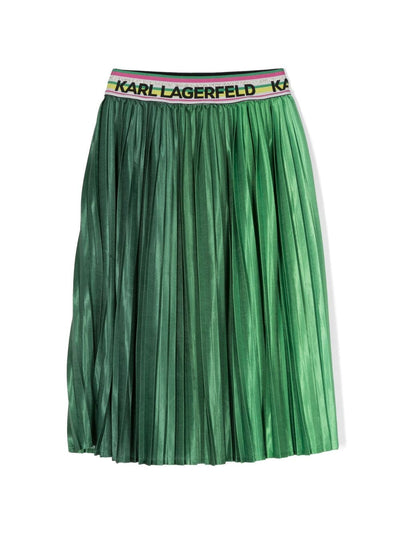 Green satin girl KARL LAGERFELD pleated skirt